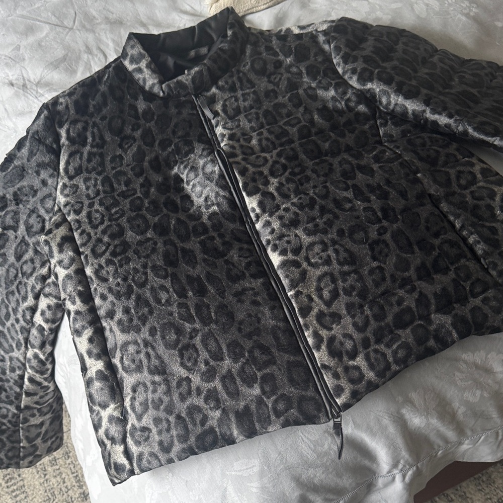 Armani Collezioni Black & Gray Leopard Bomber Jacket